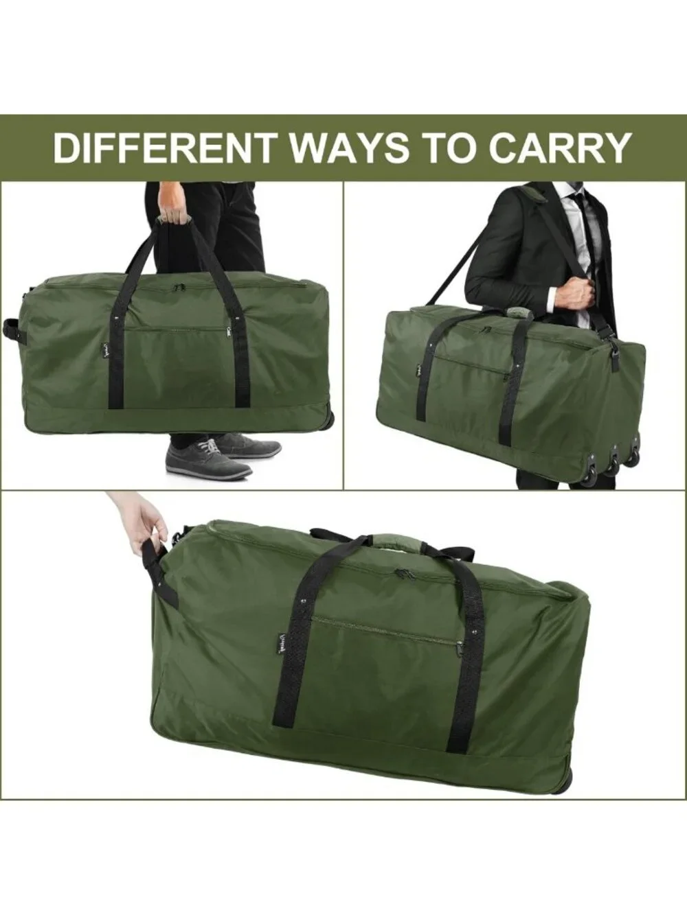 120L Foldable Rolling Duffel Bag with 3 Wheels, Lightweight Travel Bag, Large